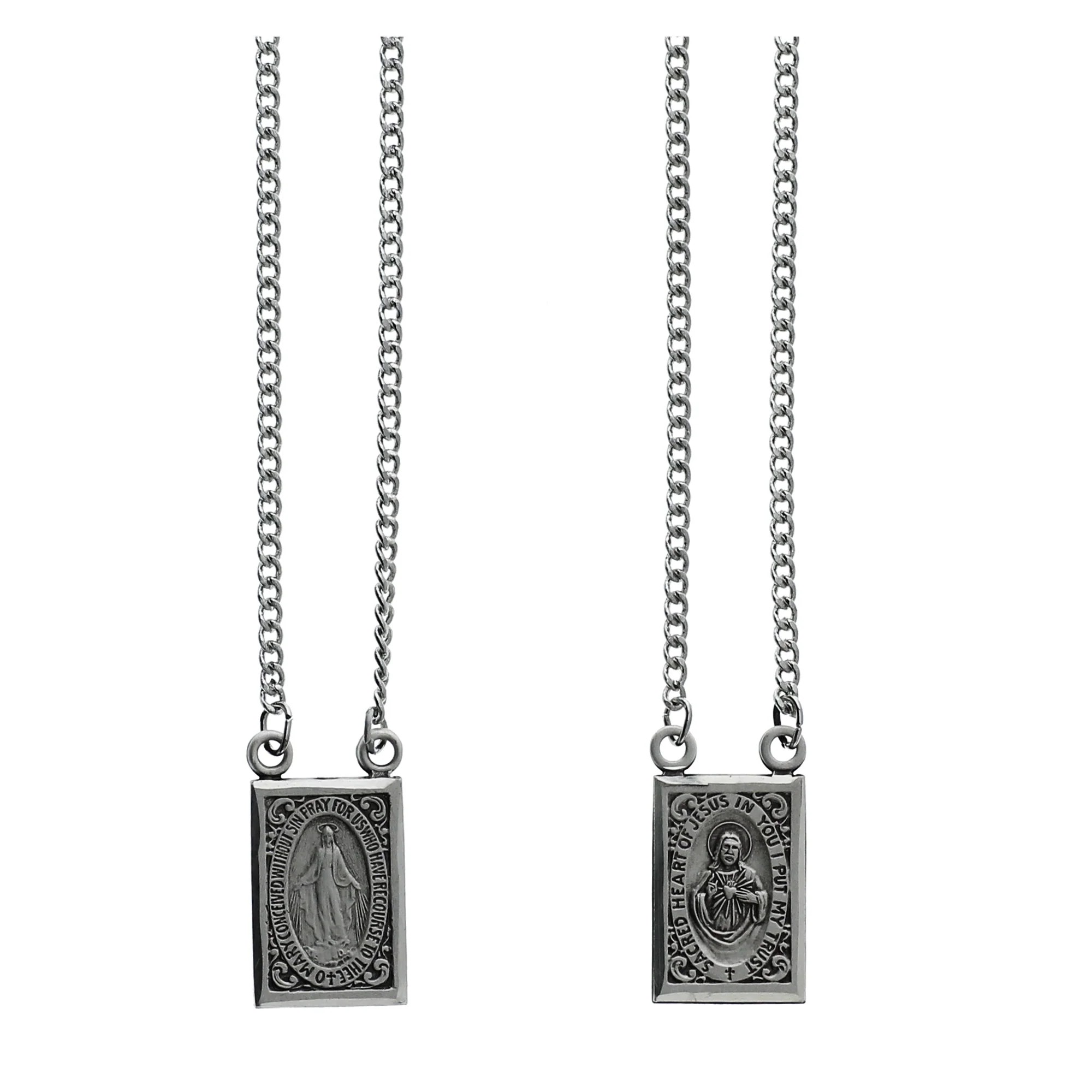 Sterling Scapular with Our Lady of Mt. Carmel & Sacred Heart Medals - Image 3