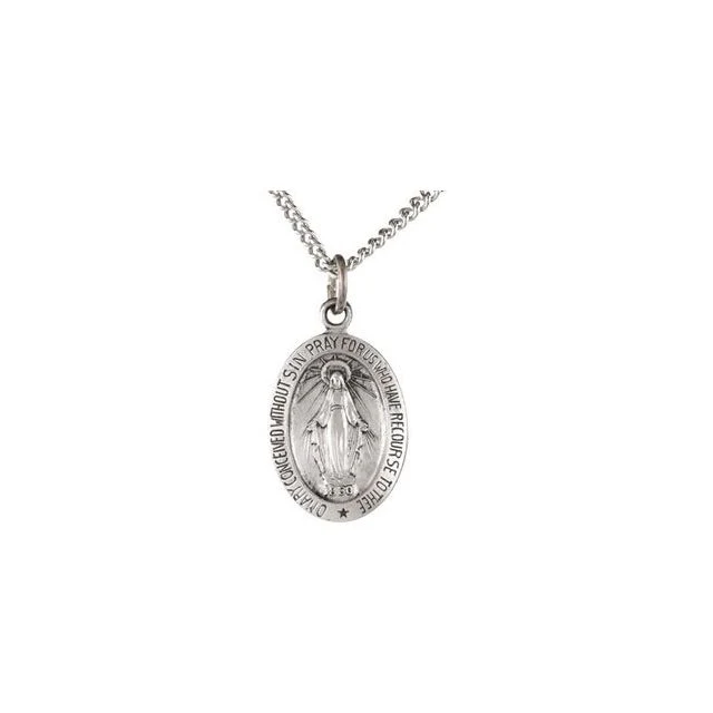Sterling Silver 14.75x11mm Oval Miraculous Medal 18" Necklace