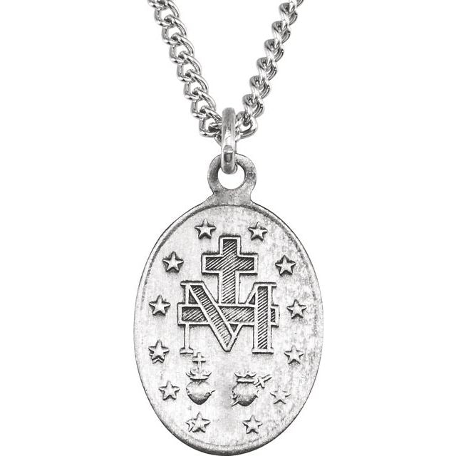 Sterling Silver 14.75x11mm Oval Miraculous Medal 18" Necklace - Image 2