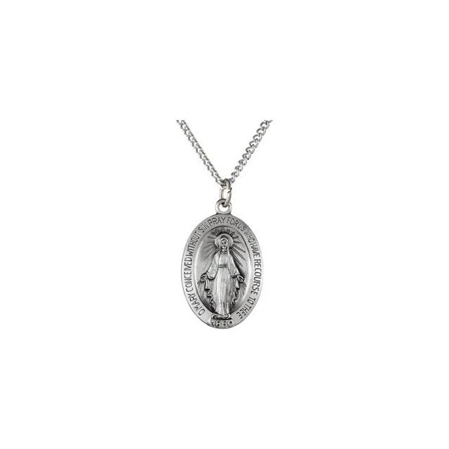 Sterling Silver 19x13.75mm oval Miraculous Medal 18" Necklace