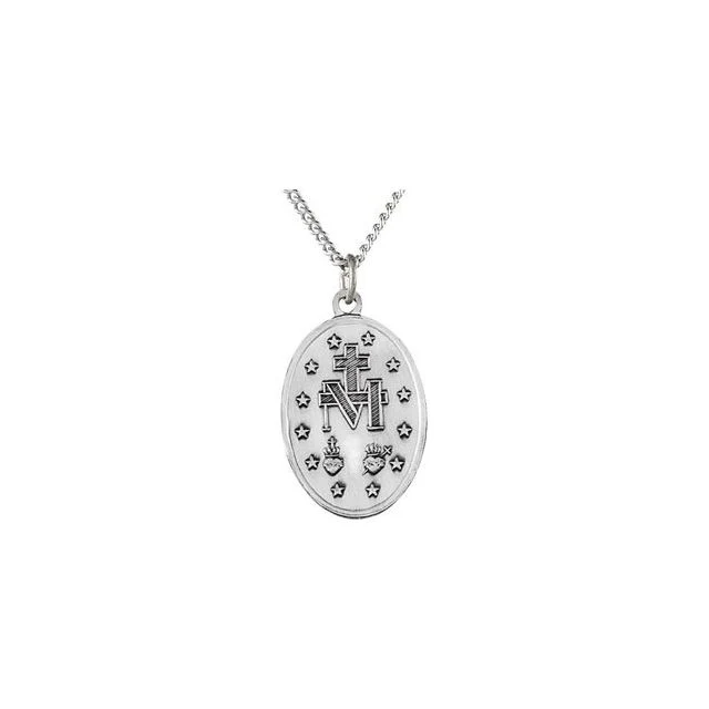 Sterling Silver 19x13.75mm oval Miraculous Medal 18" Necklace - Image 2