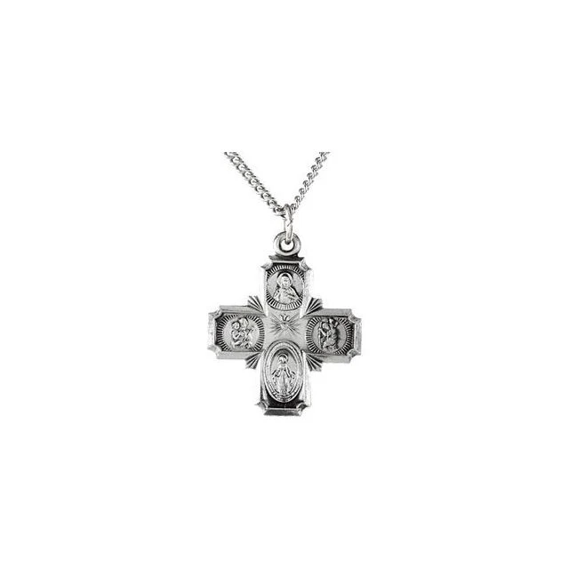 Sterling Silver 19x17.75mm Four-Way Cross Medal 18" Necklace