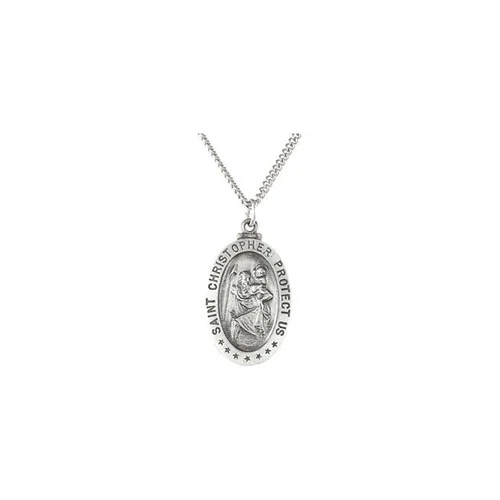 Sterling Silver 21.25x14.5mm Oval St. Christopher 18" Necklace