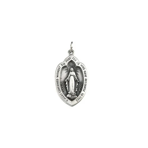 Sterling Silver 23x15mm Badge-Shaped Miraculous Medal