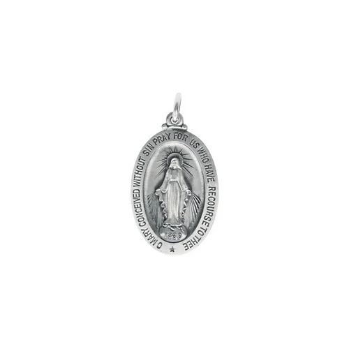 Sterling Silver 28.5x17.5mm Oval Miraculous Medal