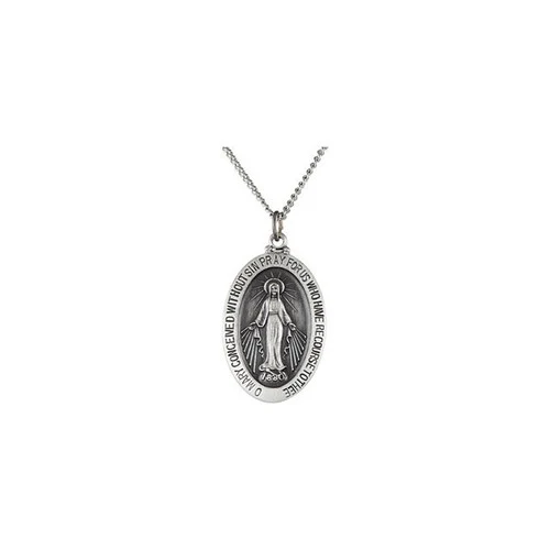 Sterling Silver 29x20mm Oval Miraculous Medal 24" Necklace