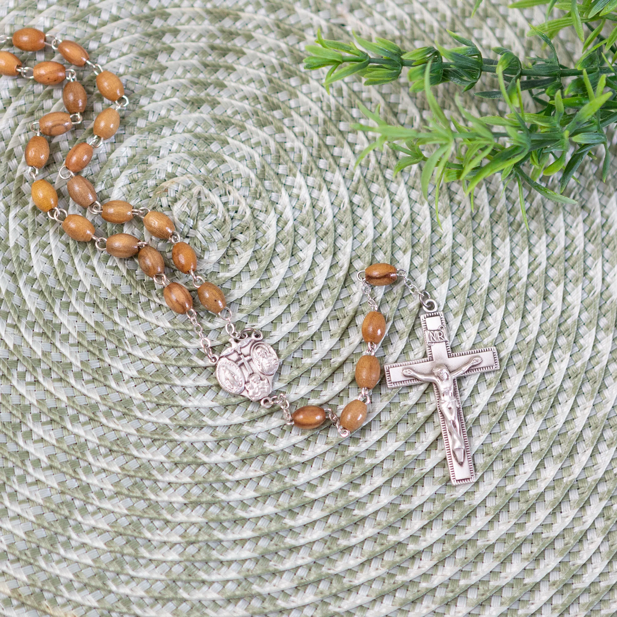 Sterling Silver 4-Way Medal Olive Wood Rosary - Image 2