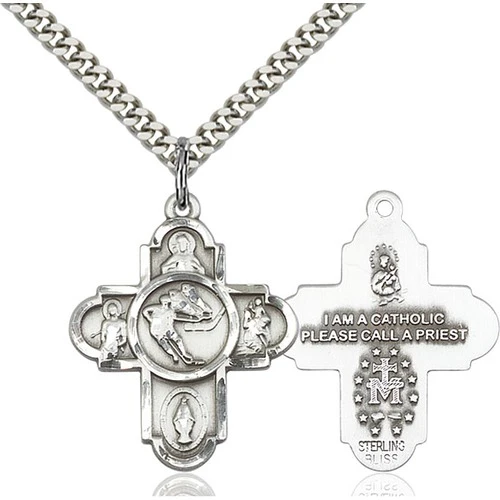 Sterling Silver 5-Way Ice Hockey Pendant