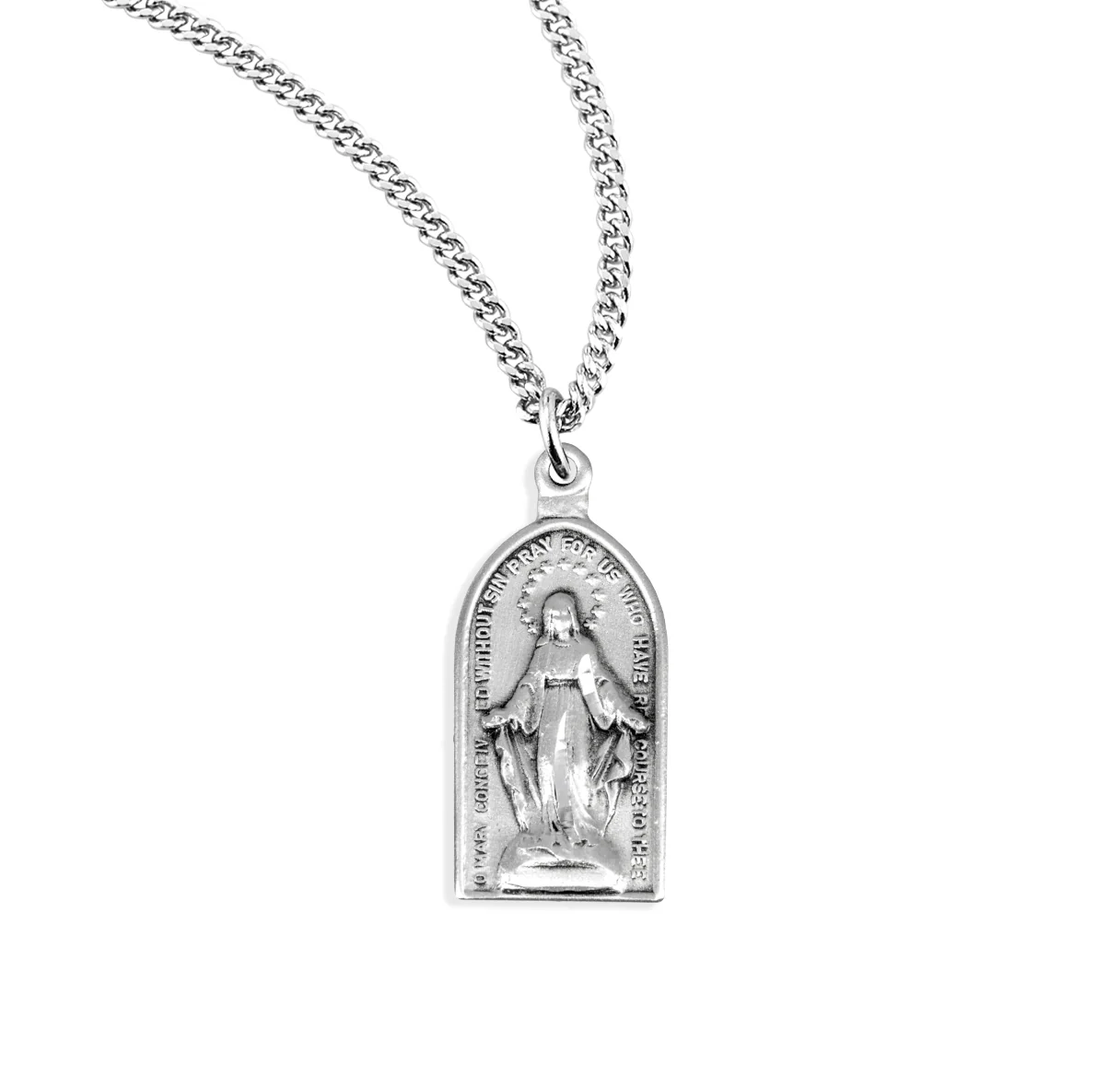 Sterling Silver Arched Miraculous Medal Necklace - Image 2