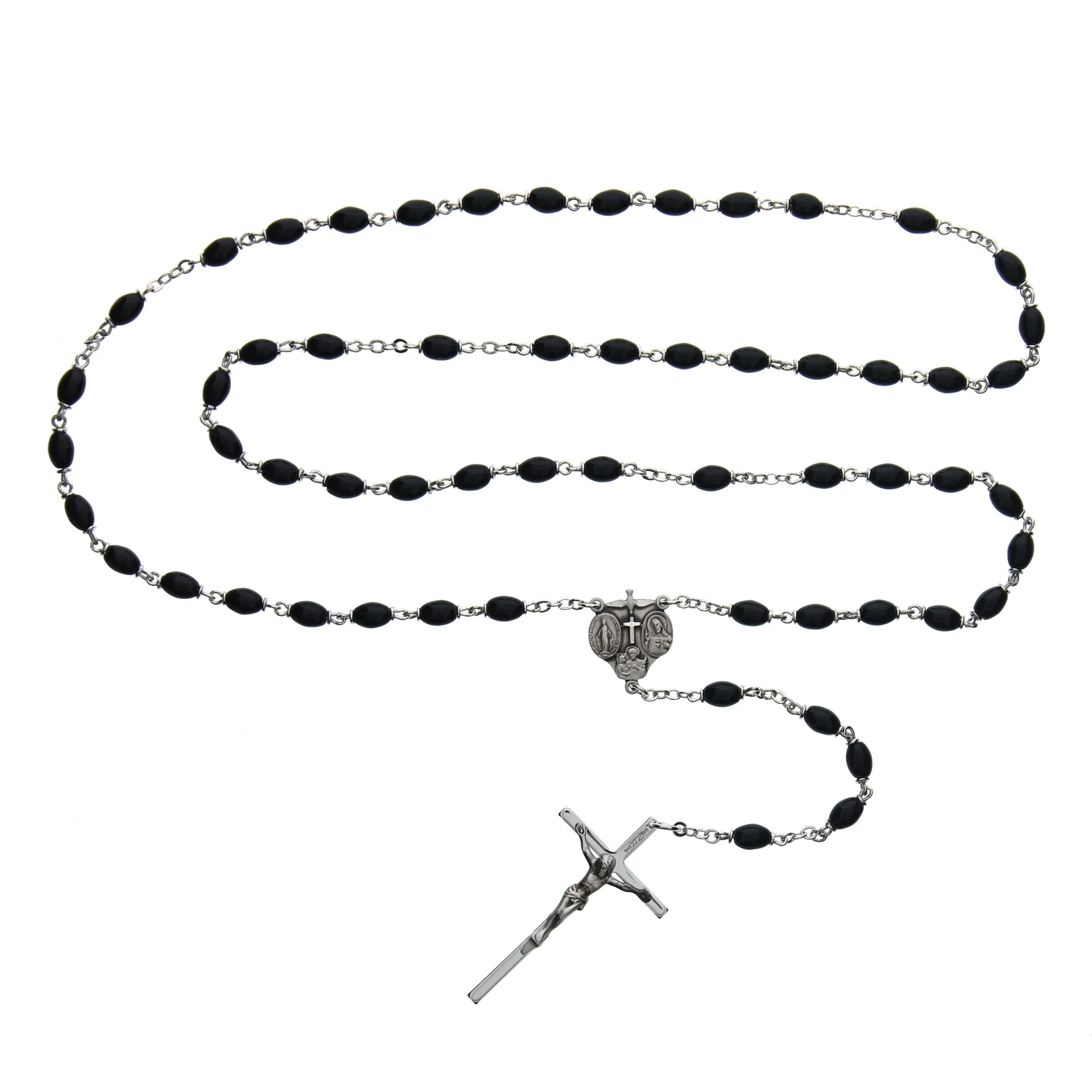 Sterling Silver Black Glass Bead Rosary - Image 2