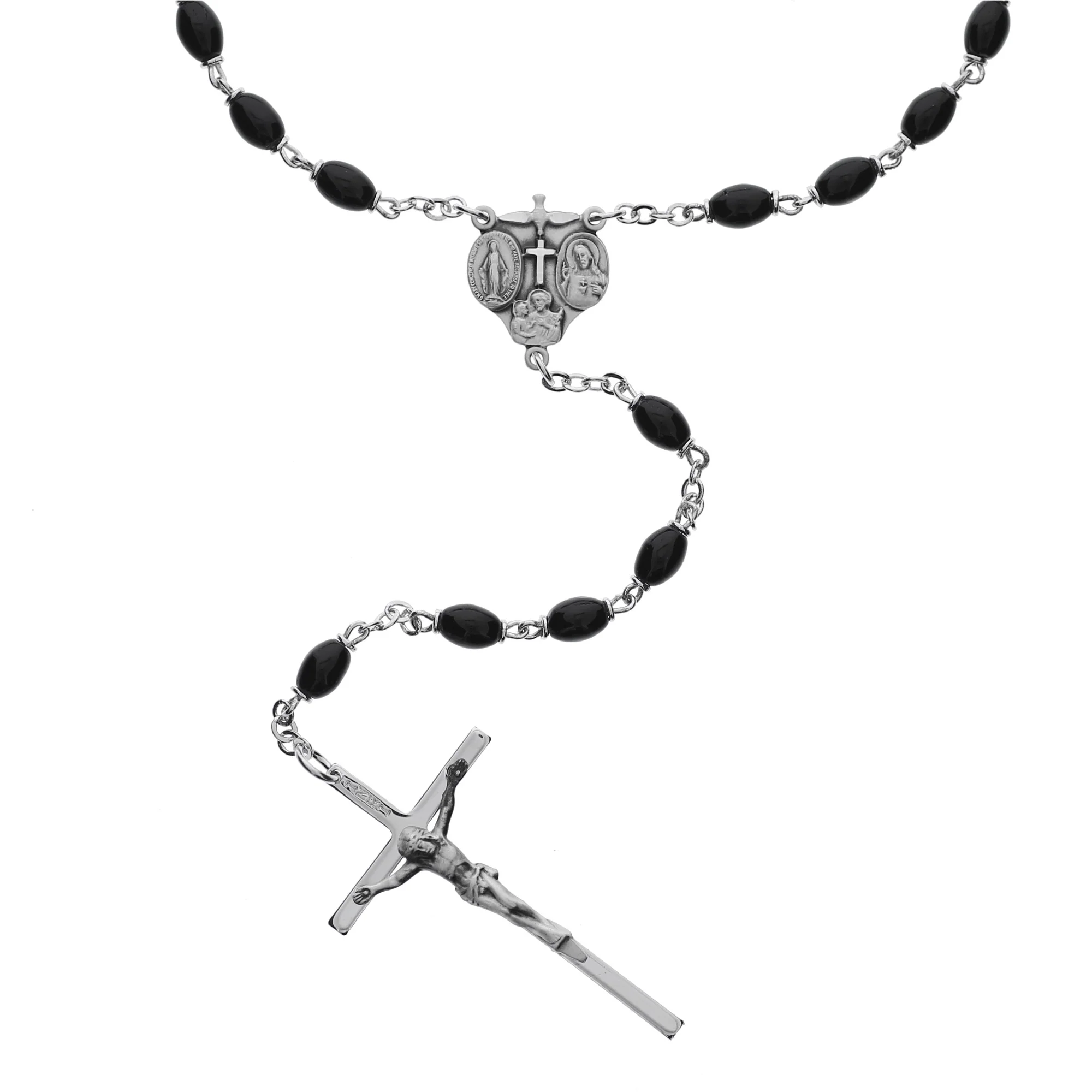 Sterling Silver Black Glass Bead Rosary - Image 3