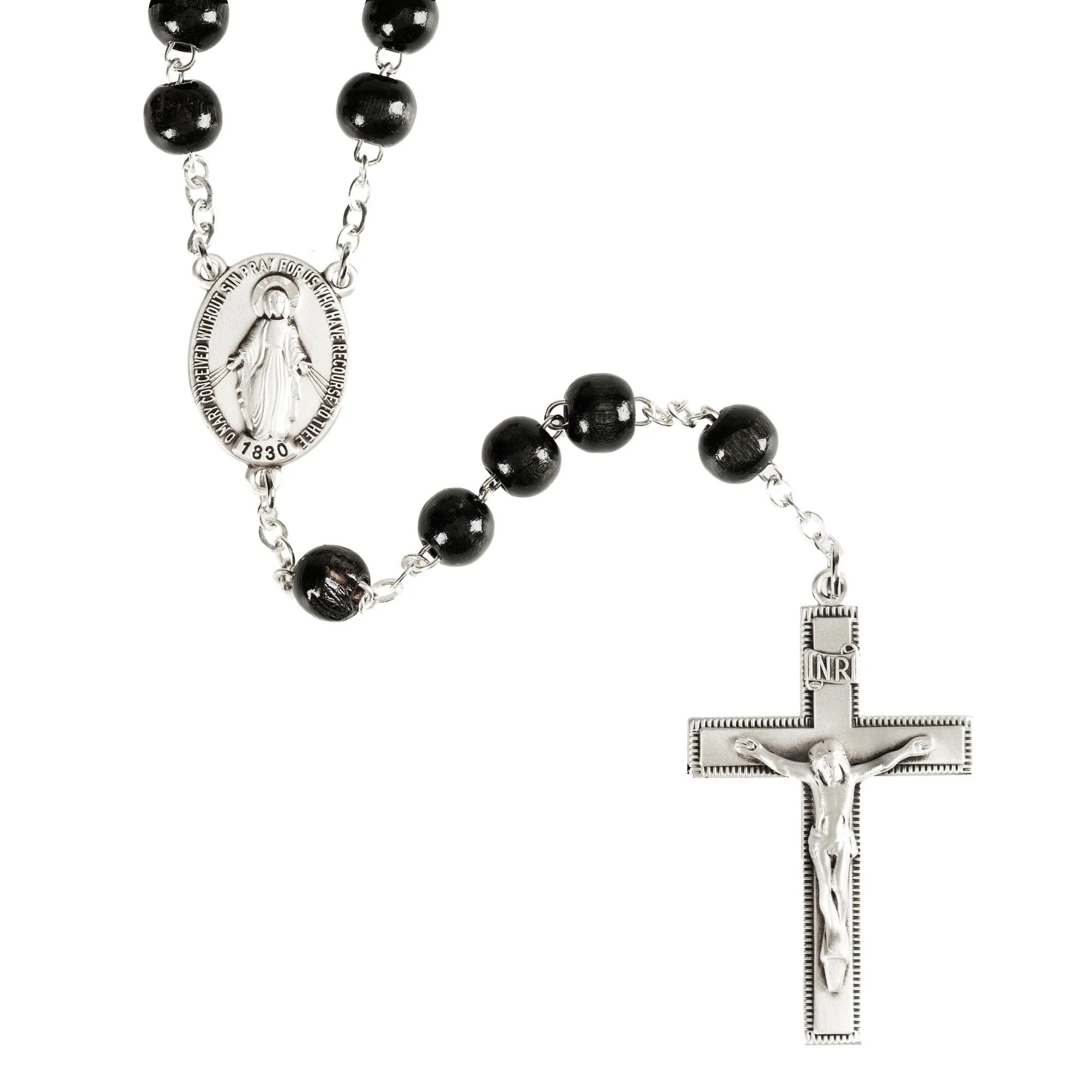 Sterling Silver Black Wood Rosary