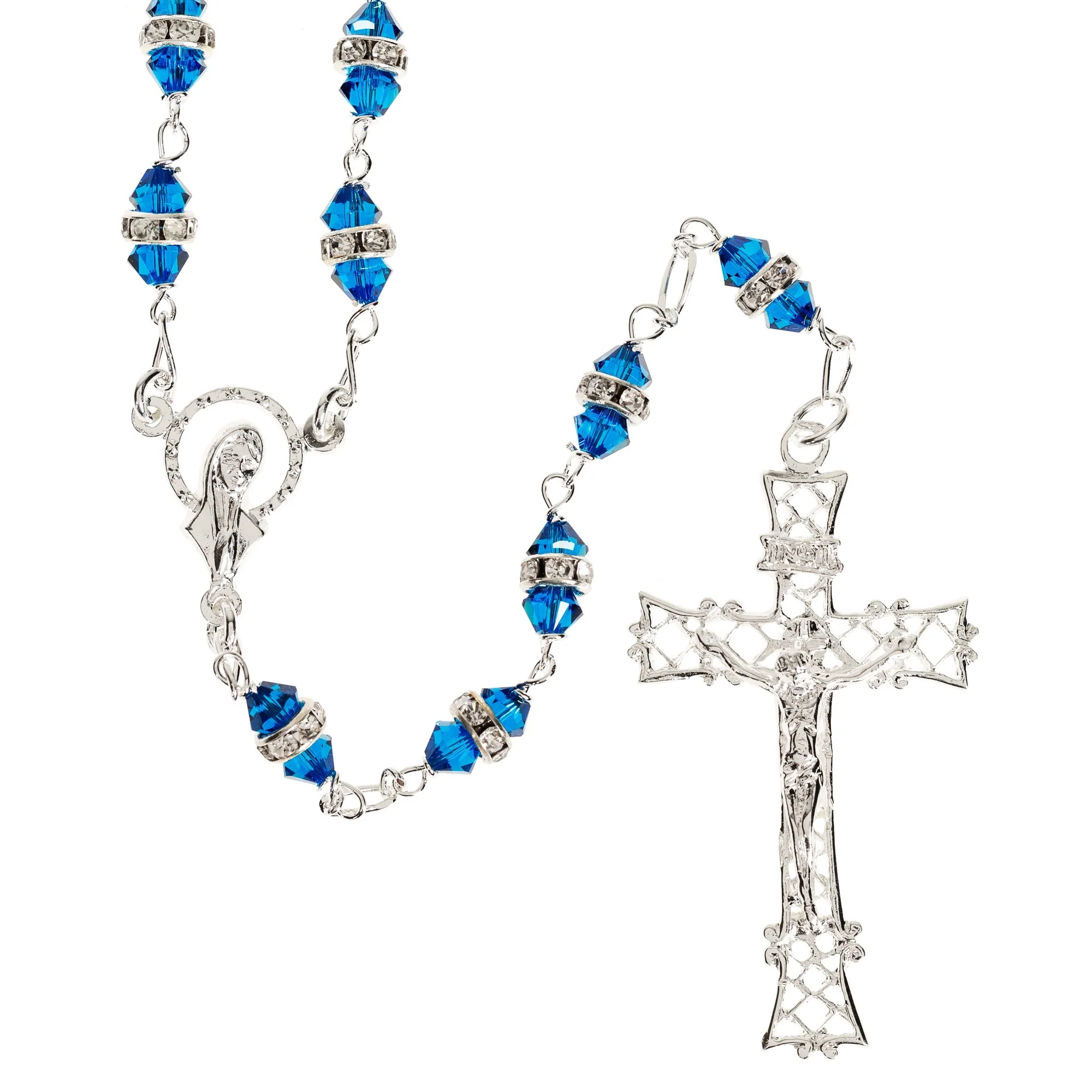 Sterling Silver, Blue and Crystal Swarovski Rosary - Image 3