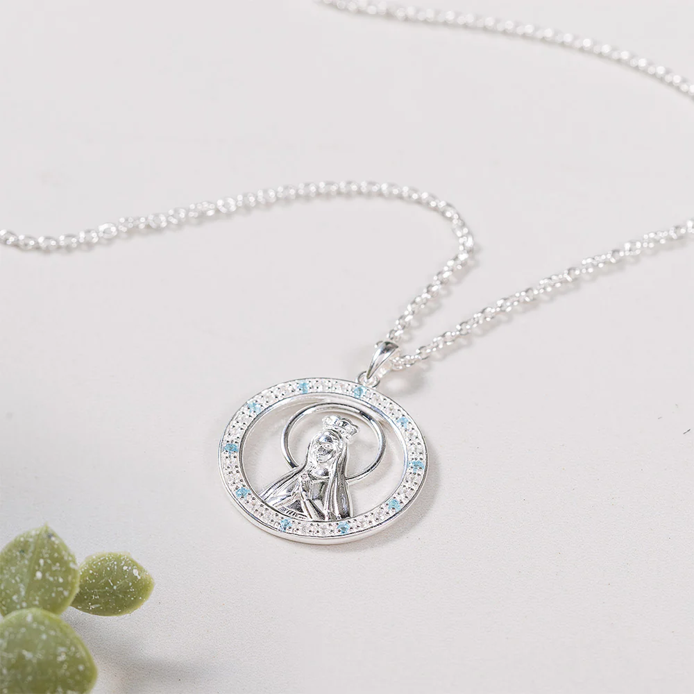 Sterling Silver & Blue Topaz Mary Queen of Heaven Necklace - Image 2