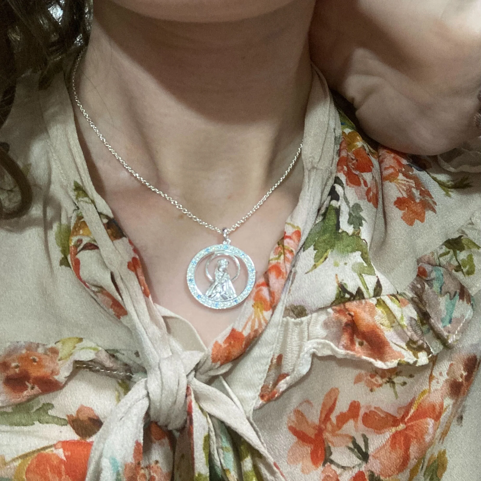 Sterling Silver & Blue Topaz Mary Queen of Heaven Necklace - Image 4
