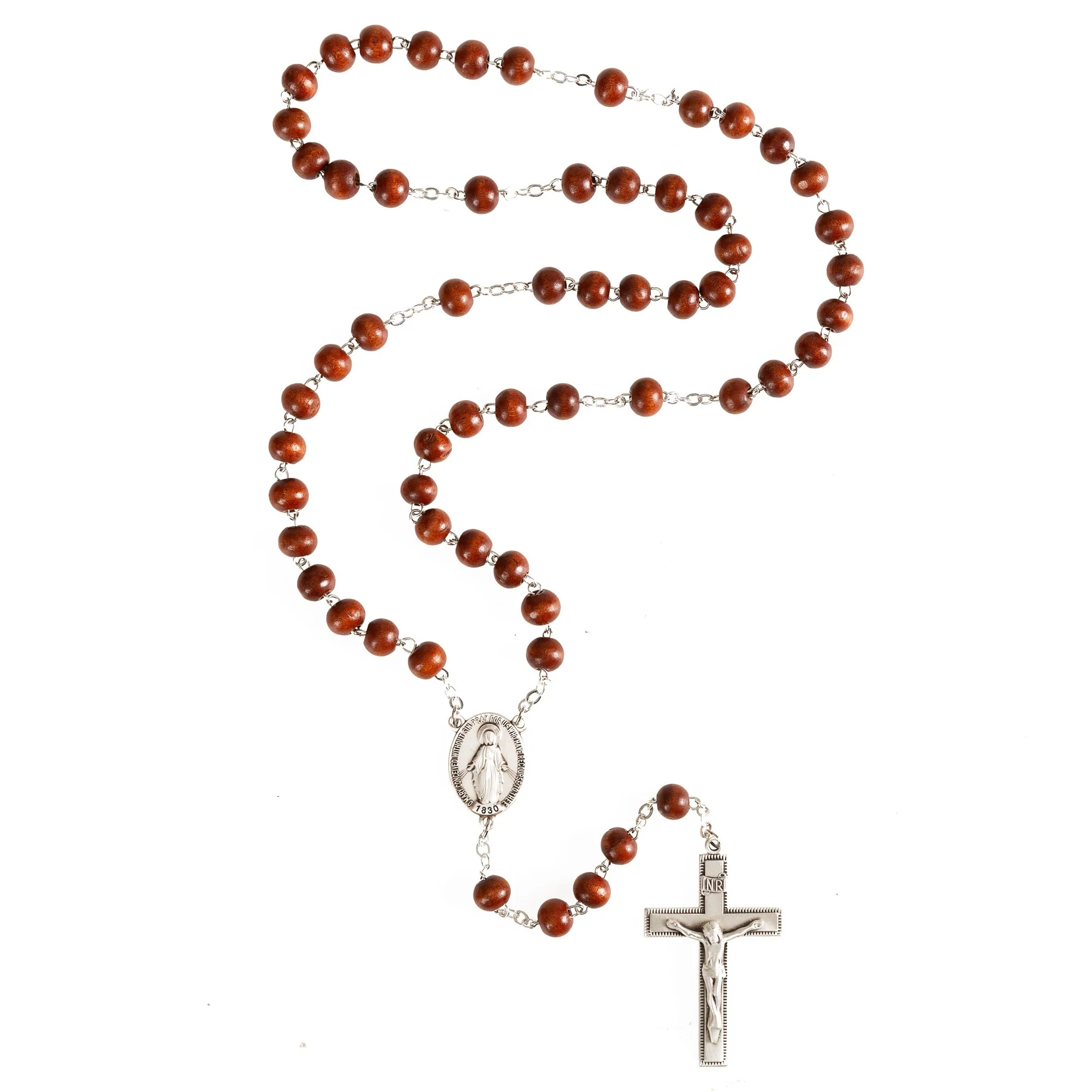 Sterling Silver Brown Wood Rosary - Image 2