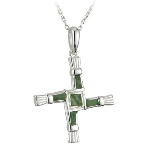 Sterling Silver Connemara Marble St. Brigid Cross on 18 inch chain - Image 2