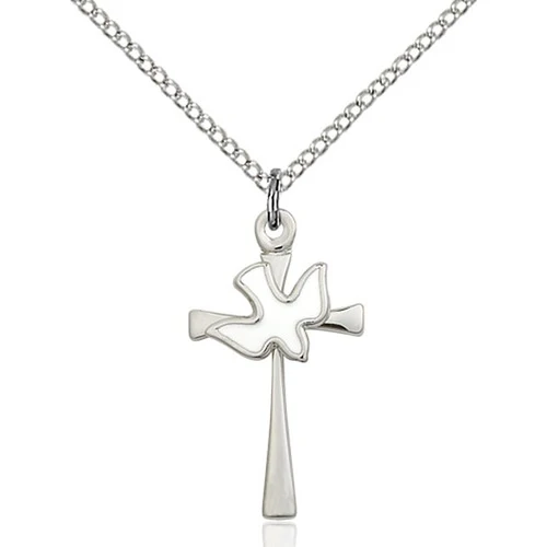 Sterling Silver Cross / Holy Spirit Pendant 7/8 X 1/2 Inch