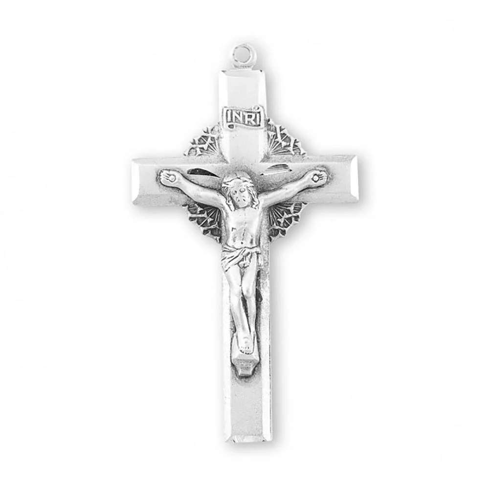 Sterling Silver Crown of Thorns Background Crucifix - Image 3