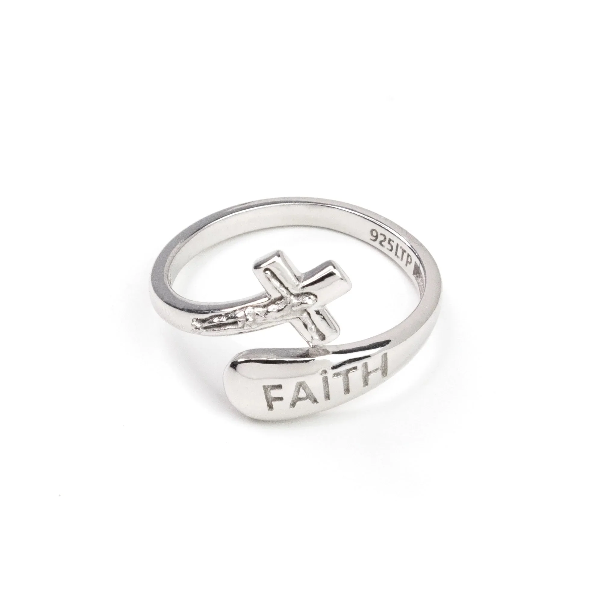 Sterling Silver Crucifix & Faith Wraparound Ring - Size 5-9