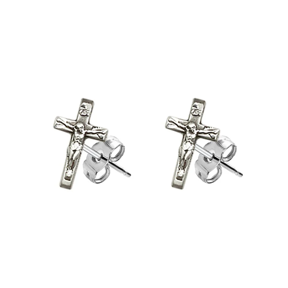 Sterling Silver Crucifix Post Earrings
