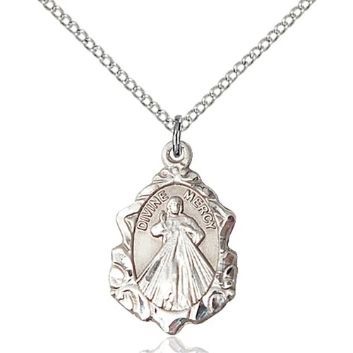Sterling Silver Divine Mercy Pendant 3/4 X 1/2"