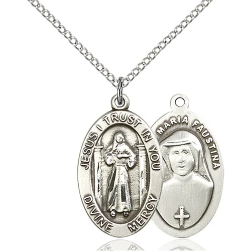 Sterling Silver Divine Mercy Pendant 7/8 X 1/2"