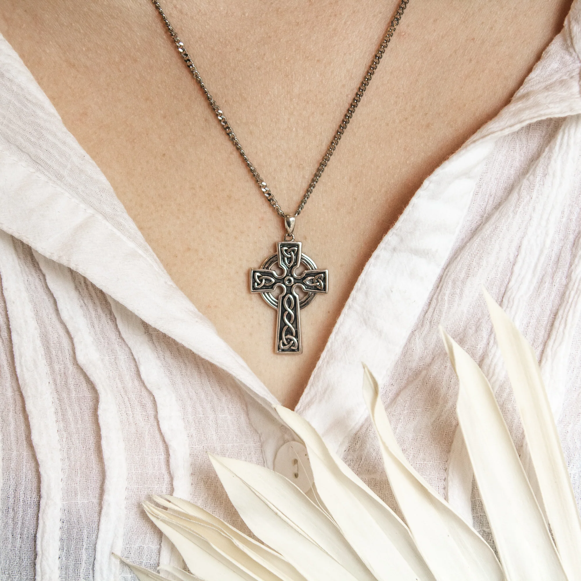 Sterling Silver Double Sided Celtic Cross Necklace