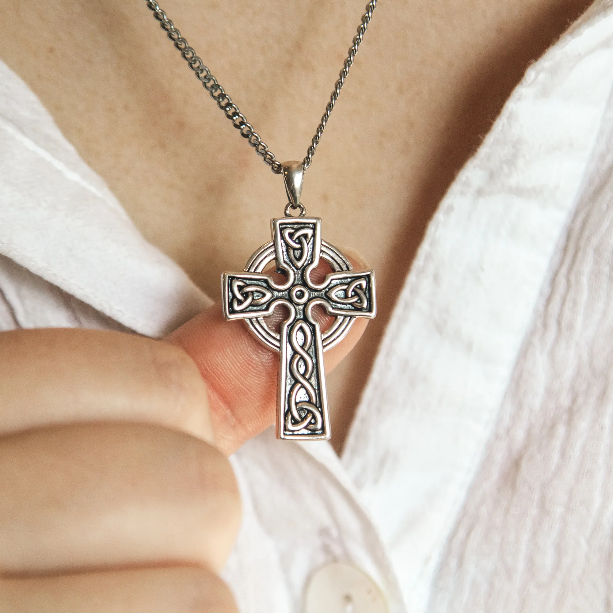 Sterling Silver Double Sided Celtic Cross Necklace - Image 2