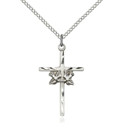 Sterling Silver Doves / Cross Pendant