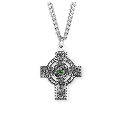Sterling Silver Emerald Celtic Cross Necklace