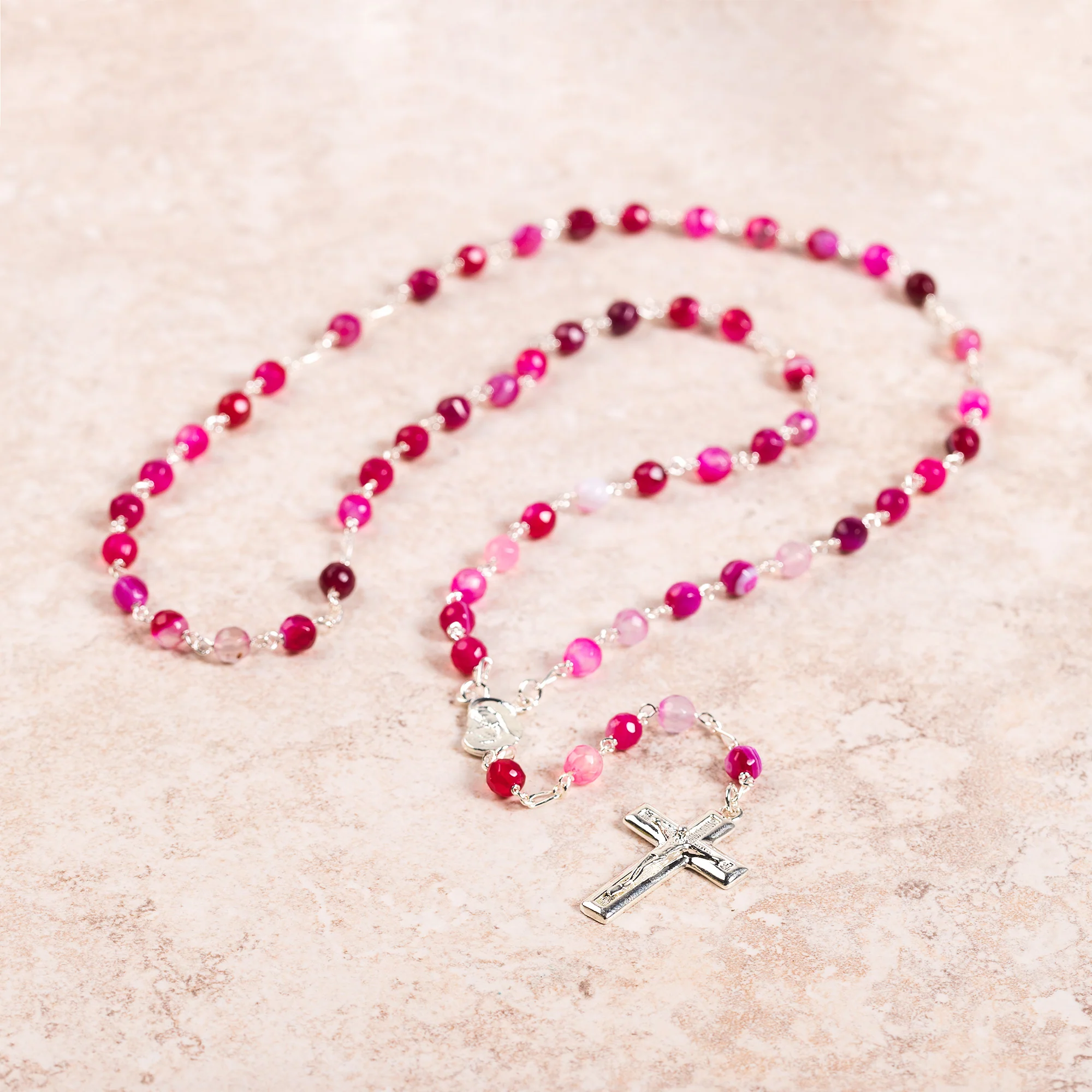 Sterling Silver Faceted Agate Rosary - Multiple Colors - Image 3