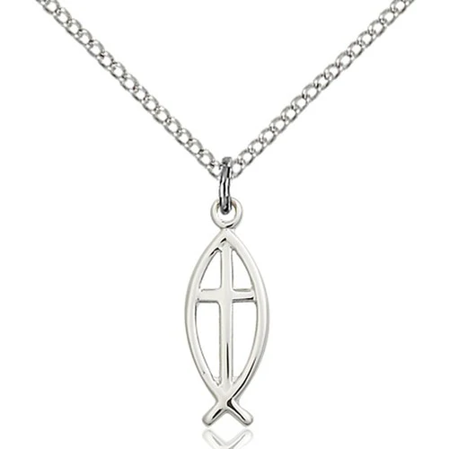 Sterling Silver Fish / Cross Pendant