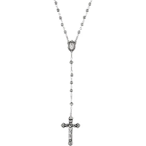 Sterling Silver Fluted Rosary & Rosary Pouch