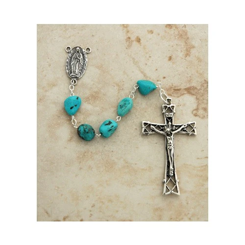 Sterling Silver Genuine Turquoise Nugget Rosary - Image 2