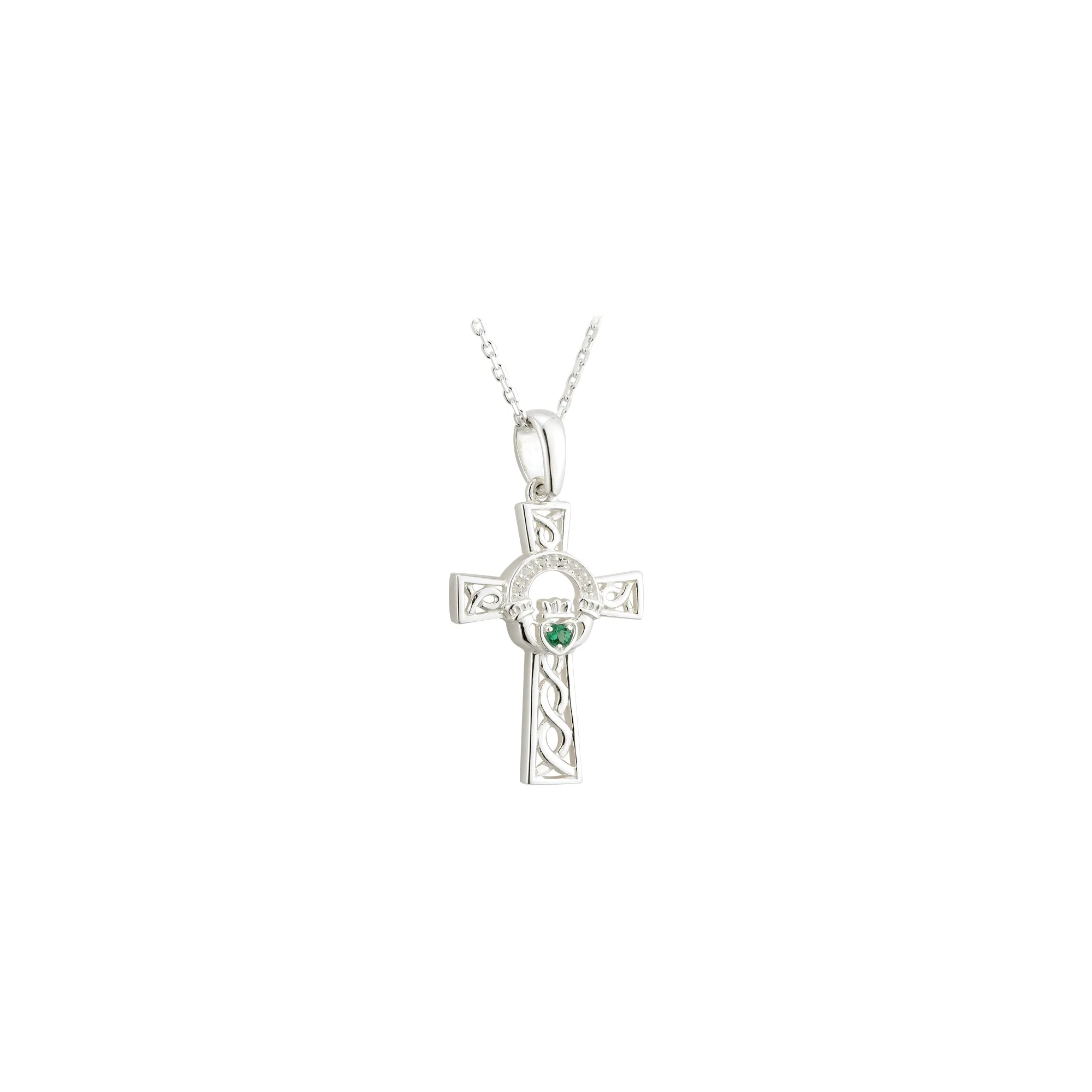 Sterling Silver Green Crystal Claddagh Cross - Image 2