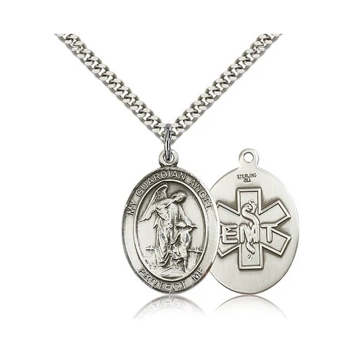 Sterling Silver Guardian Angel / Emt Insignia Pendant w/ chain