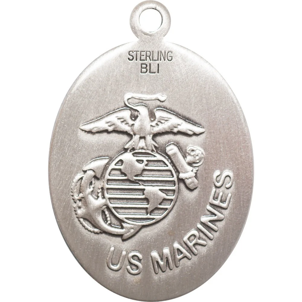 Sterling Silver Guardian Angel / U.S. Marines Insignia Pendant w/ chain - Image 2