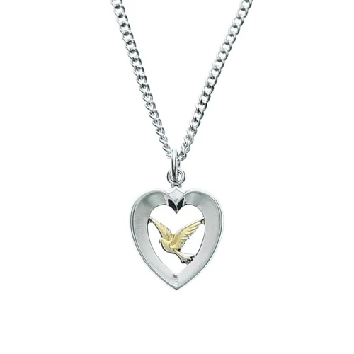 Sterling Silver Heart & Dove Necklace, 18" Chain