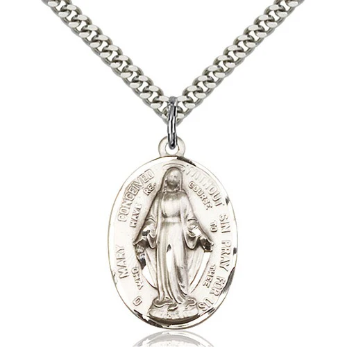 Sterling Silver Immaculate Conception Pendant 1 X 5/8 Inch