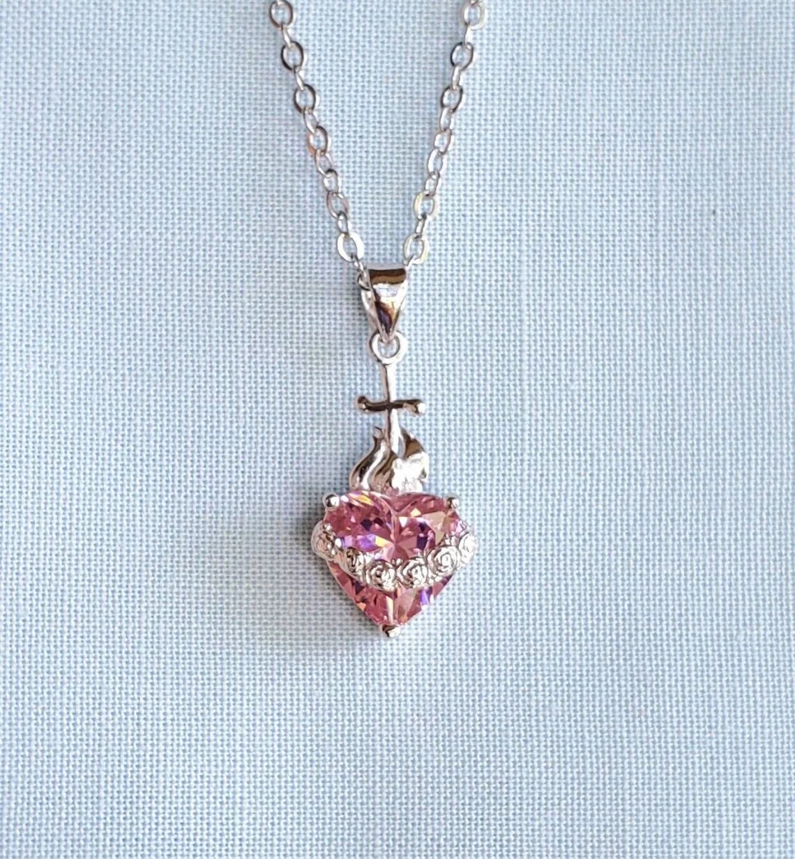 Sterling Silver Immaculate Heart Jeweled Necklace - Image 2