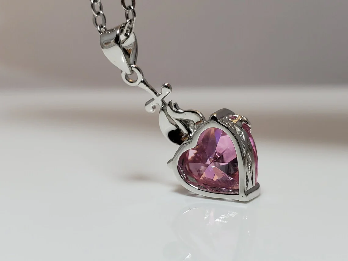 Sterling Silver Immaculate Heart Jeweled Necklace - Image 3