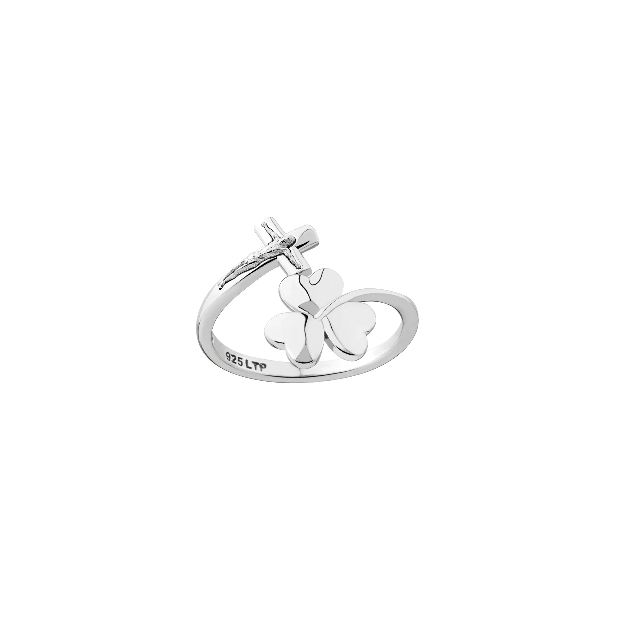 Sterling Silver Irish Trinity Clover & Crucifix Adjustable Ring - Image 4