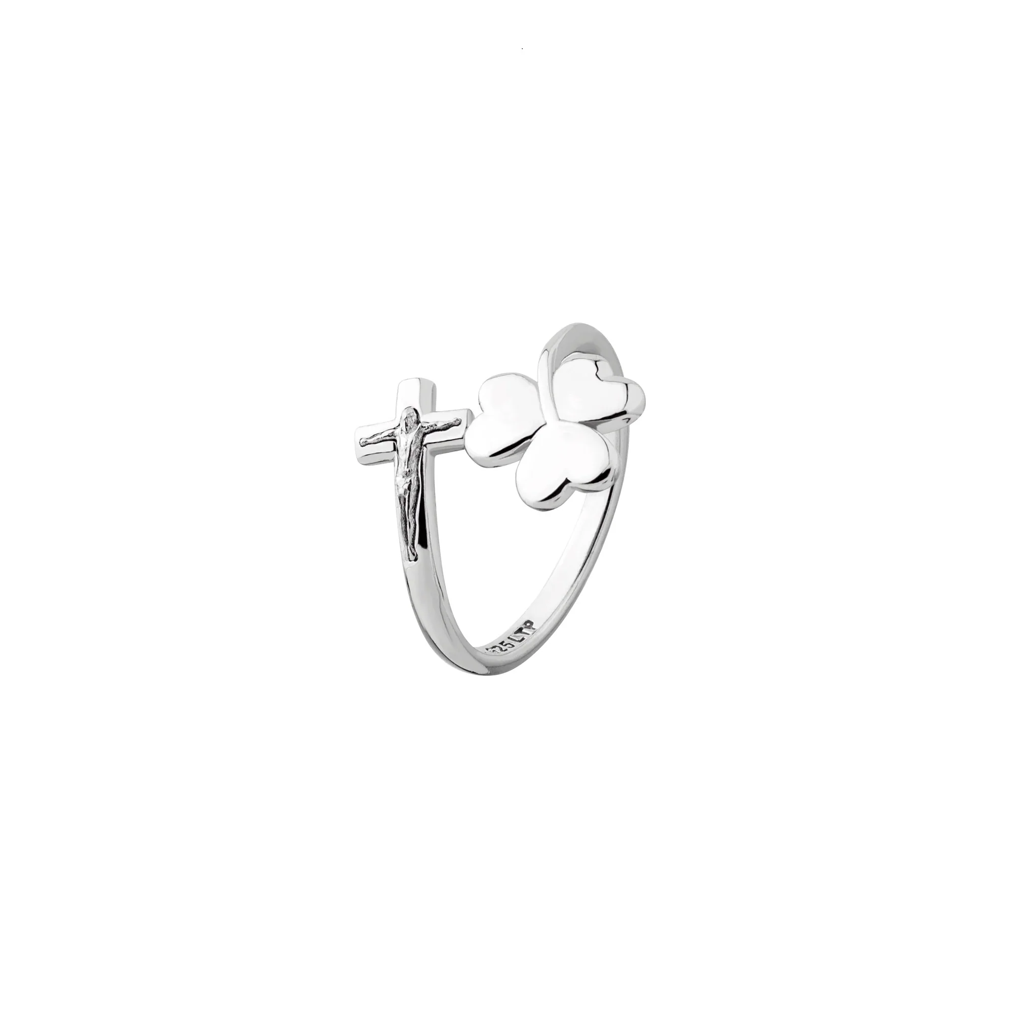 Sterling Silver Irish Trinity Clover & Crucifix Adjustable Ring - Image 5
