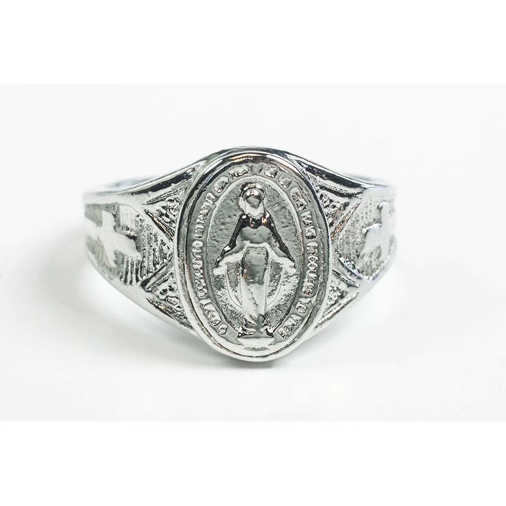 Sterling Silver Men's Miraculous Medal Signet Ring - Image 3