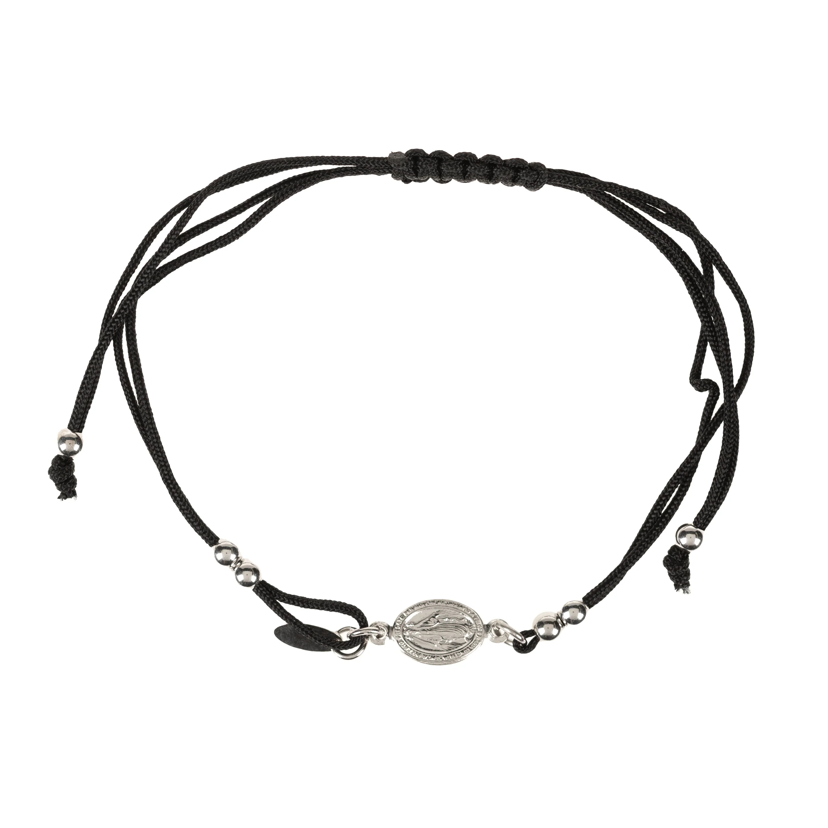 Sterling Silver Miraculous Medal Black Cord Bracelet - Image 3