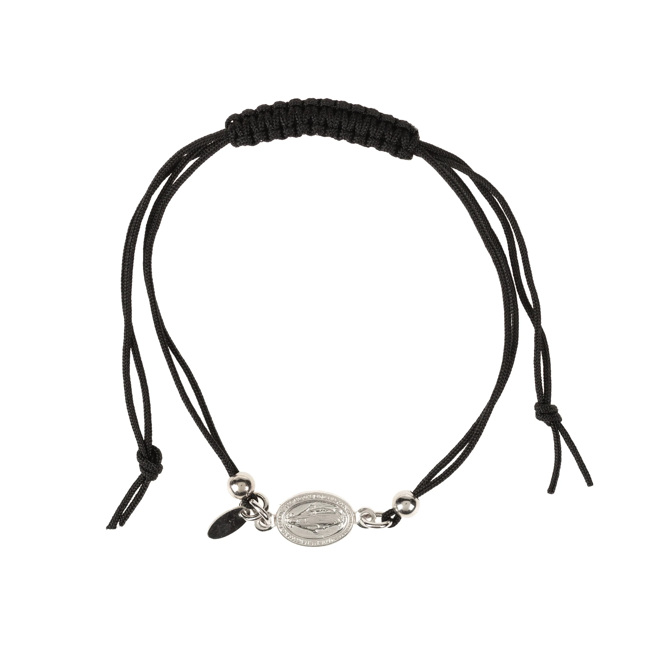 Sterling Silver Miraculous Medal Black Cord Bracelet - Image 4