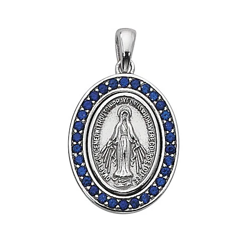 Sterling Silver Miraculous Medal Necklace with Stones