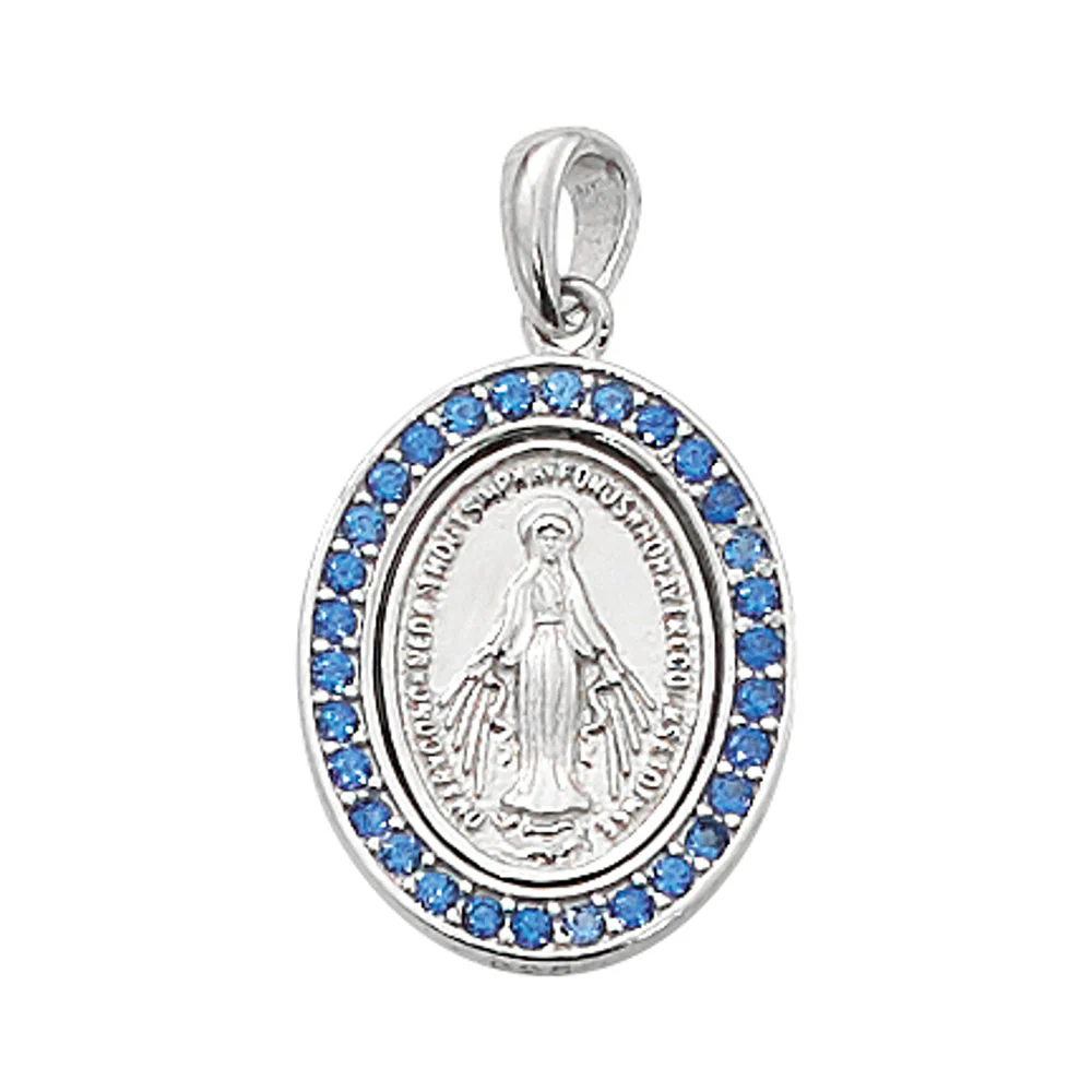 Sterling Silver Miraculous Medal Necklace with Stones - Image 2