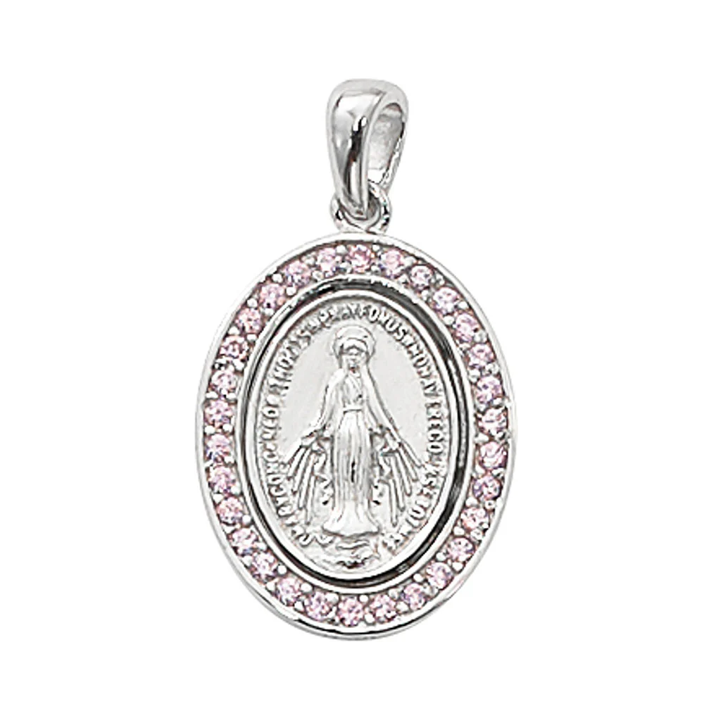 Sterling Silver Miraculous Medal Necklace with Stones - Image 3